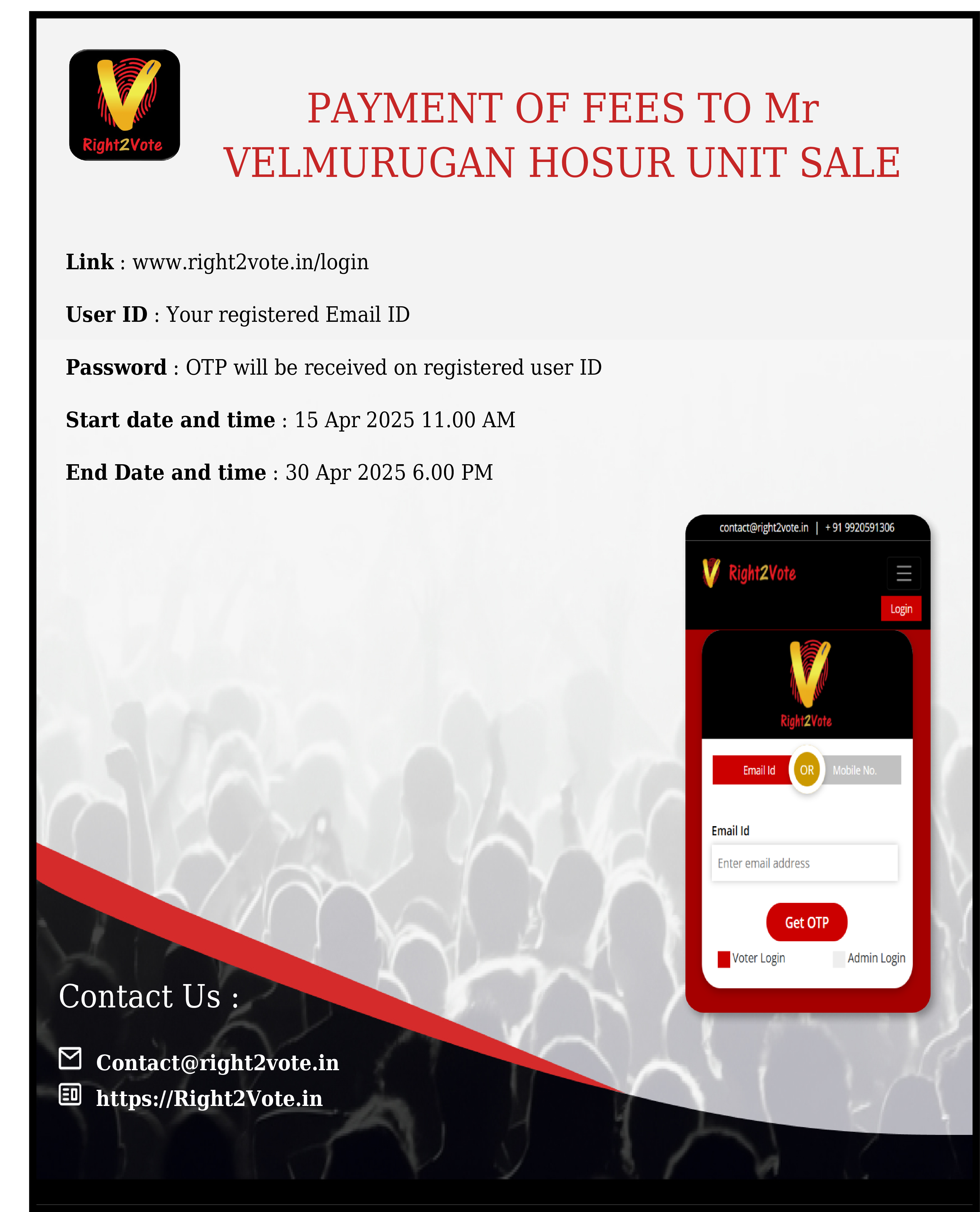 payment-of-fees-to-mr-velmurugan-hosur-unit-sale image